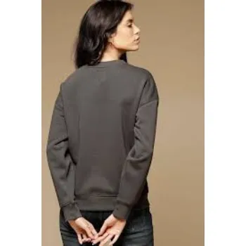 GIPSY Dark Grey Solid Round Neck Cotton Womens Sweatshirt